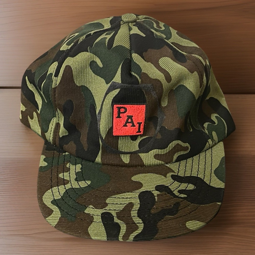 PAI Camouflage Camo Trucker Hat Spell Out Logo Mesh Snap Back Baseball Made USA
